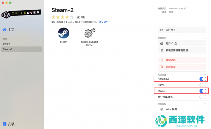 打开D3DMetal和ESync选项